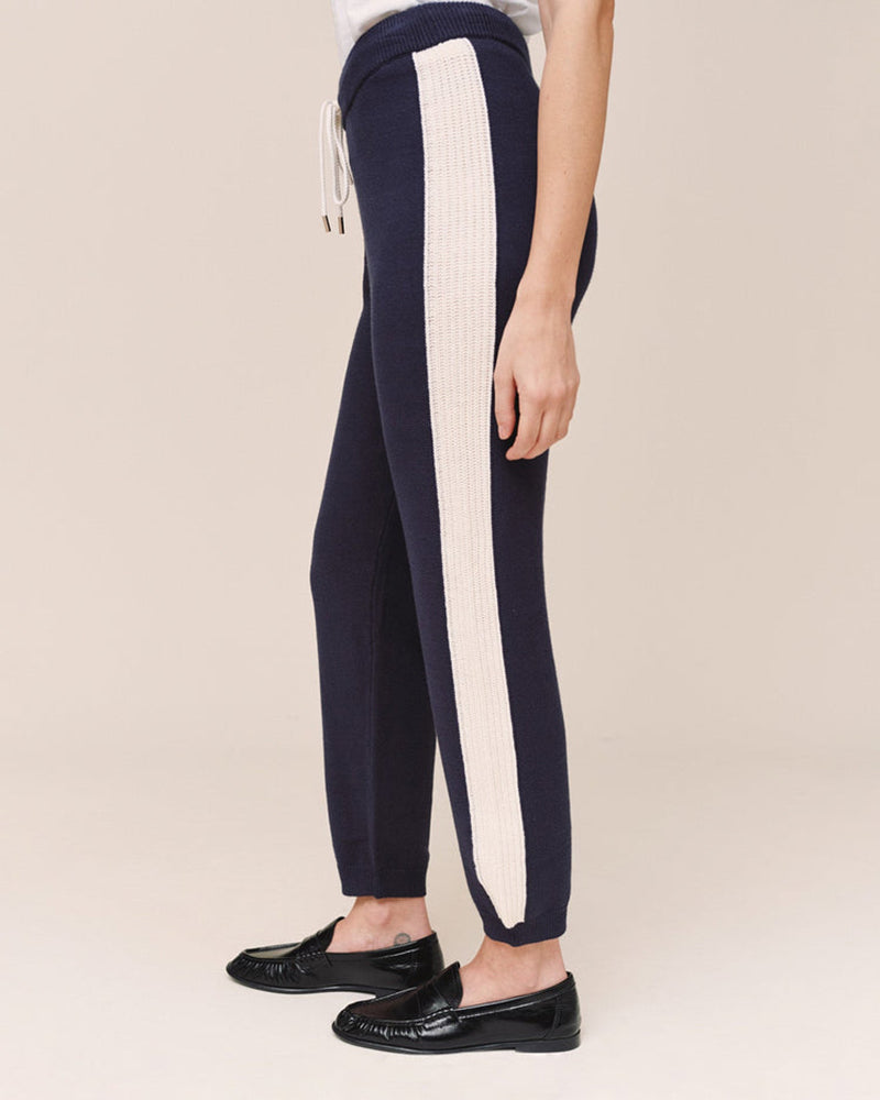 Bella Dahl Jogpants Contrast Stripe Midnight Frost Navy Kontrast-Seitenstreifen Baumwollmix Casual-Look Seitlich