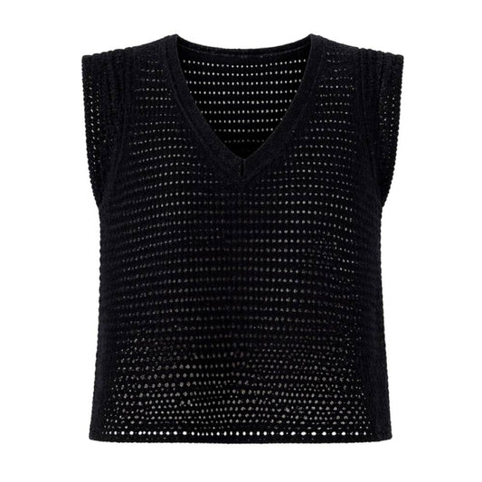 Bella Dahl Top V-Neck Häkeloptik Schwarz Boho Boxy-Fit