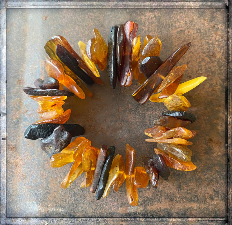 Bernstein-Armband Flat 35 mm Breit Amber-Mix Dehnbar Unikat