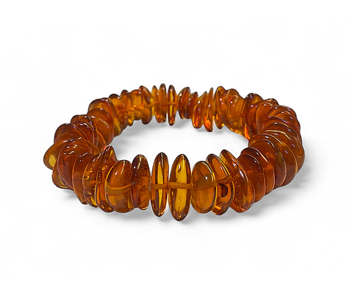 Bernstein-Armband Flat Amberfarben Dehnbar Unikat