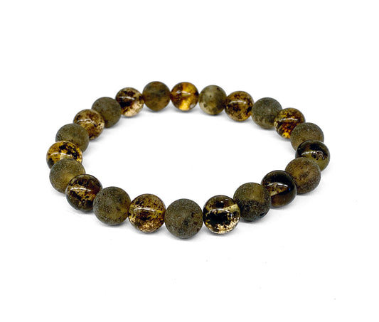 Bernstein-Armband Kugelform Matt Poliert 1 cm Breit Dehnbar Unisex Unikat