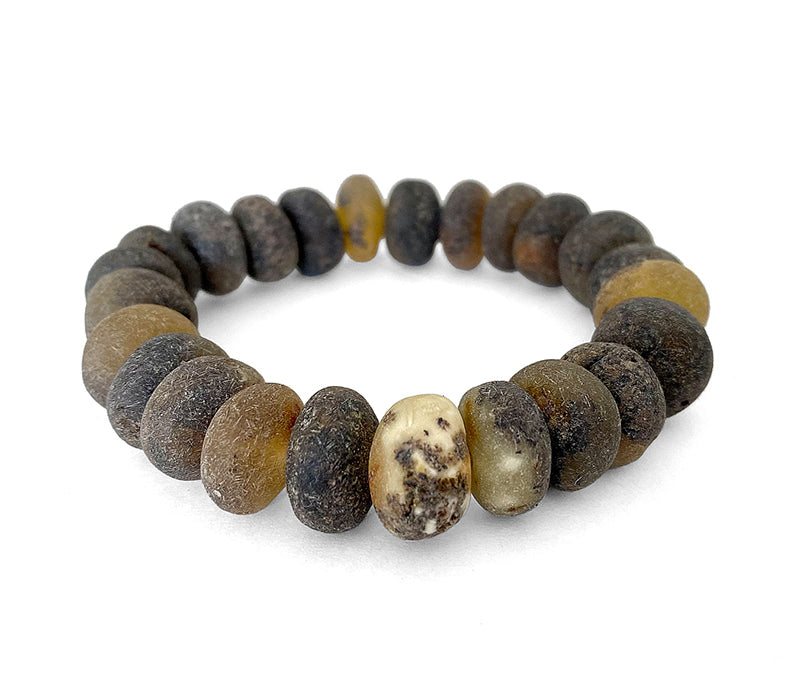 Bernstein-Armband Kugelform Rohbernstein Matt Mehrfarbig Dehnbar Unisex Unikat