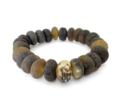Bernstein-Armband Kugelform Rohbernstein Matt Mehrfarbig Dehnbar Unisex Unikat