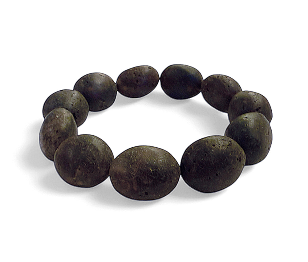 Bernstein-Armband Rohbernstein Dunkelbraun Matt Oval Unikat Unisex