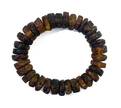 Bernstein-Armband Rohbernstein Flat Dunkelbraun Matt 15 mm Breit Dehnbar Unisex Unikat