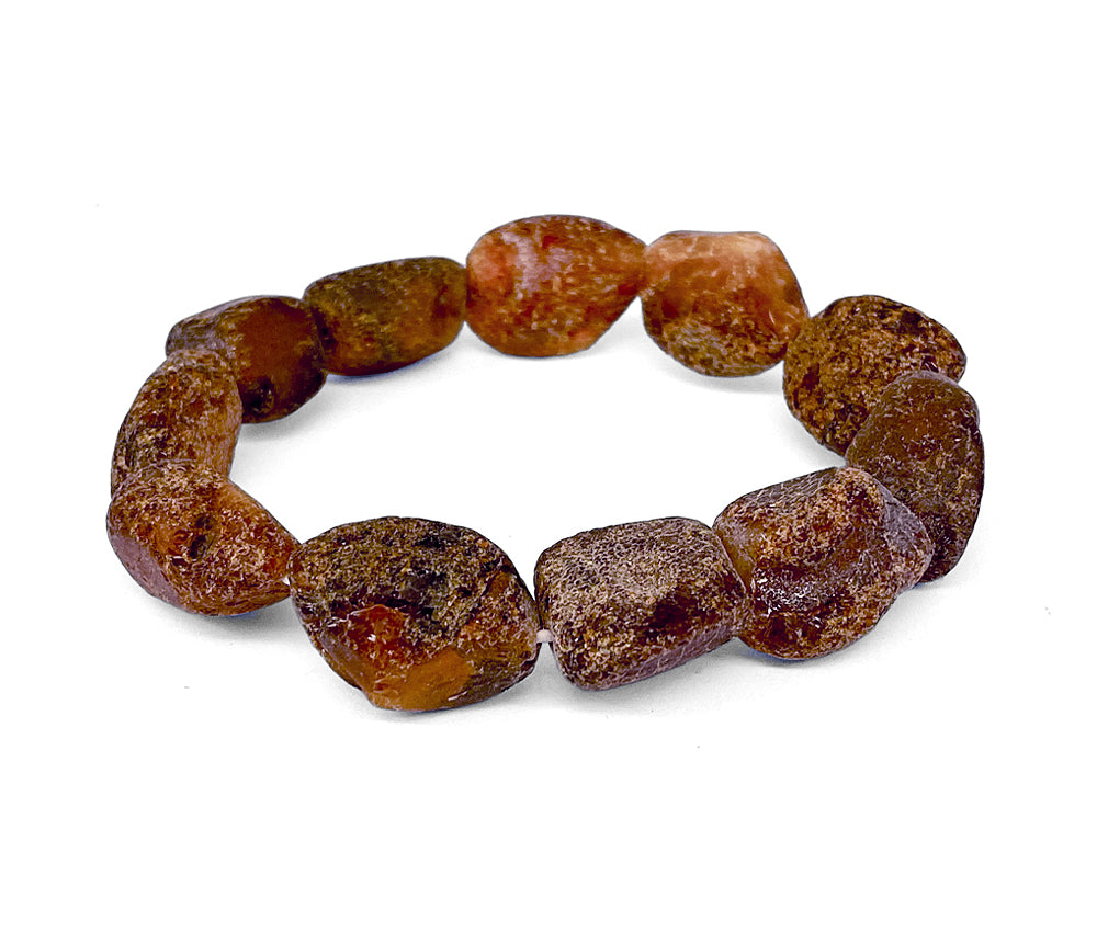 Bernstein-Armband Rohbernstein Matt Oval Cognacfarben Dehnbar Unikat