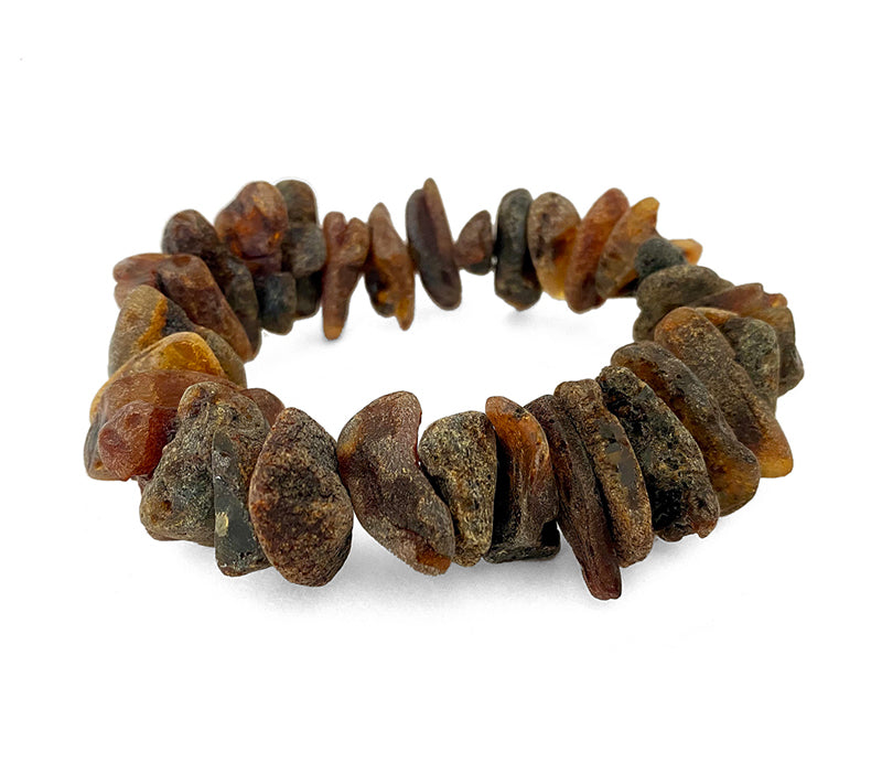 Bernstein-Armband Rohbernstein Nuggets Flat Dunkelbraun Matt Dehnbar Unikat