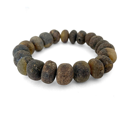 Bernstein-Armband Kugelform Rohbernstein Matt Dunkelbraun Dehnbar Unisex Unikat