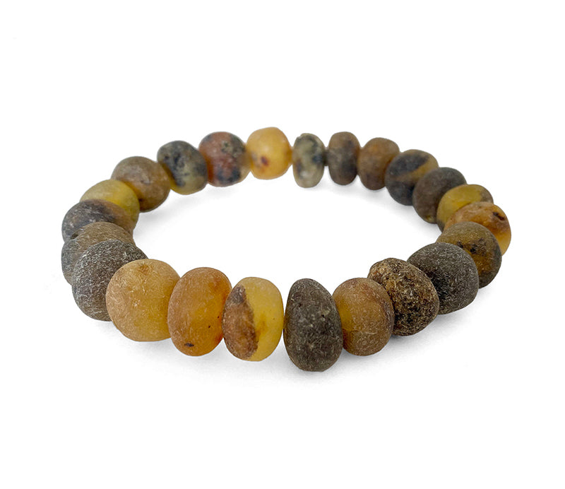 Bernstein-Armband Kugelform Rohbernstein Matt Zweifarbig Dehnbar Unisex Unikat