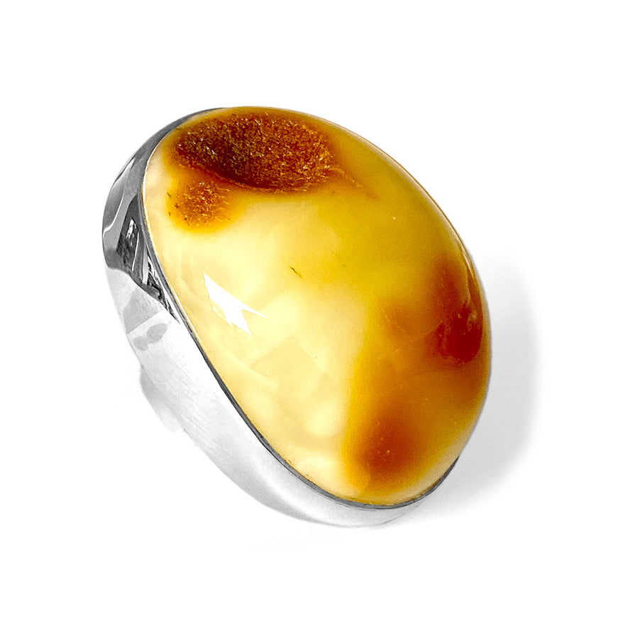 Bernstein-Ring Groß 925 Sterling Silber Unikat Größenverstellbar Seitlich