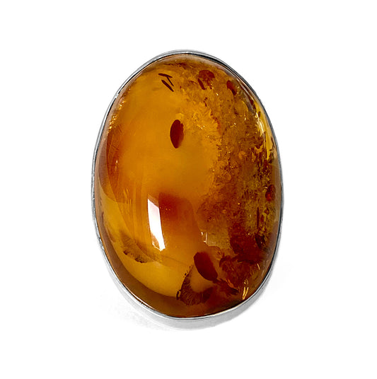 Bernstein-Ring Groß Oval 925 Sterling Silber Unikat Größenverstellbar
