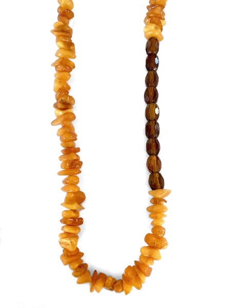 Bernsteinkette Honigfarbene Bernstein-Nuggets Brauner Facettierter Obsidian Unikat 60 cm