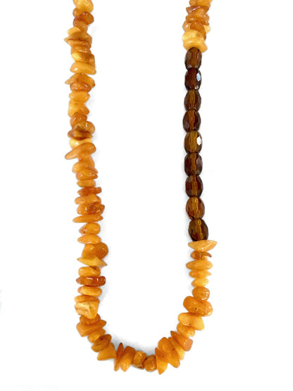 Bernsteinkette Honigfarbene Bernstein-Nuggets Brauner Facettierter Obsidian Unikat 60 cm