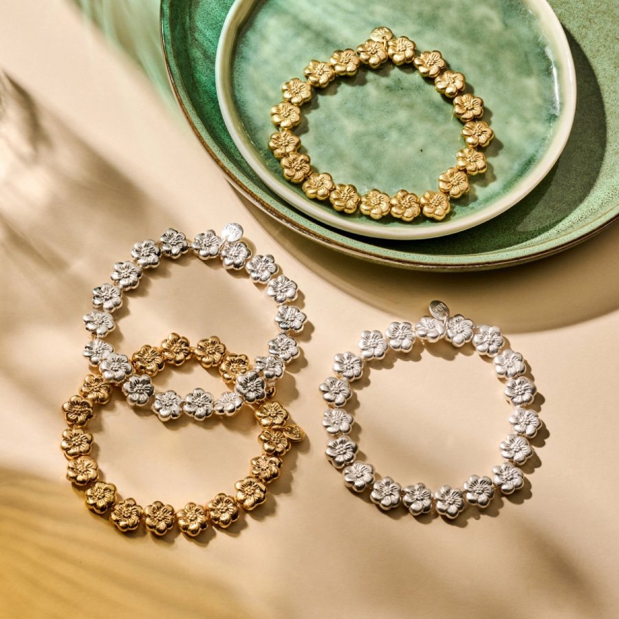 Biba Armbänder Blumen Versilbert Vergoldet Dehnbar Nickelfrei Logoanhänger Varianten