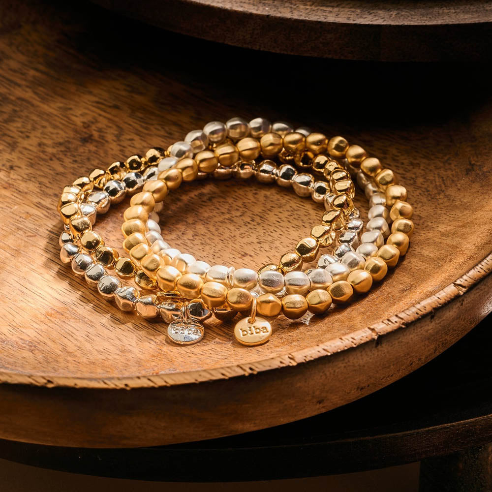 Biba Trend-Armbänder Gold Plattiert 5 mm Dehnbar Abgerundete Elemente Stacking-Look