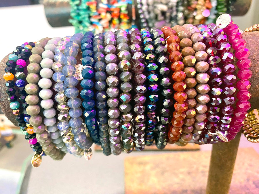 Biba Armbänder Kristallperlen Facettiert 4 mm 6 mm Stacking Beads Dehnbar
