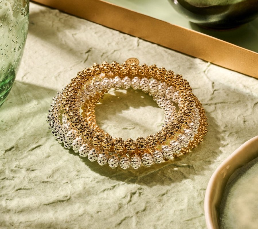 Biba Armbänder Kugel Nuggets Gold Silber Plattiert Dehnbar Nickelfrei Logoanhänger