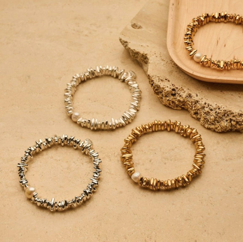 Biba Armband Nuggets Süsswasserperle Vergoldet Versilbert Stacking Beads Dehnbar