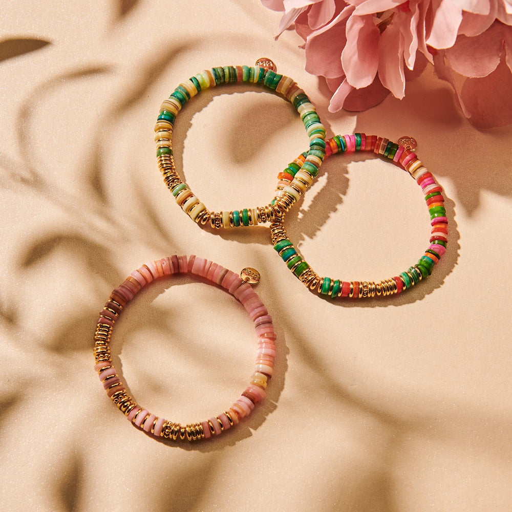 Biba Armbänder Perlmutt-Scheiben Multicolor Vergoldet Dehnbar