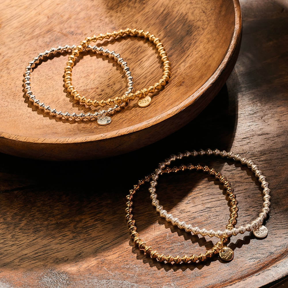 Biba Armbänder Strukturierte Kugeln Gold Silber Plattiert Dehnbar Stacking-Look