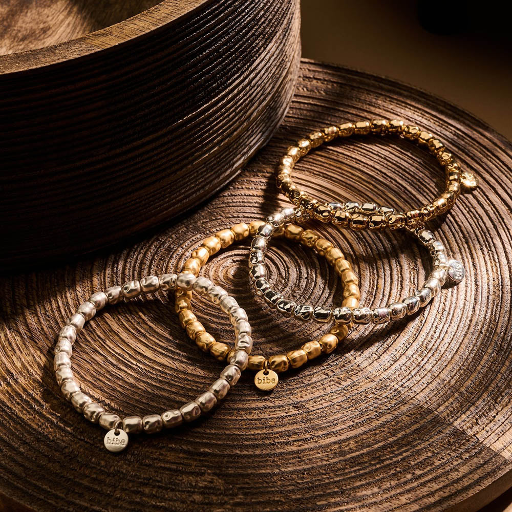 Biba Armbänder Nuggets Oval Gold Silber Plattiert Dehnbar Stacking-Look