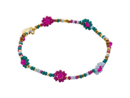 Biba Armband Perlenblüten Blumen Miyuki Perlen Bunt Pink Hellblau Dehnbar Stacking-Look