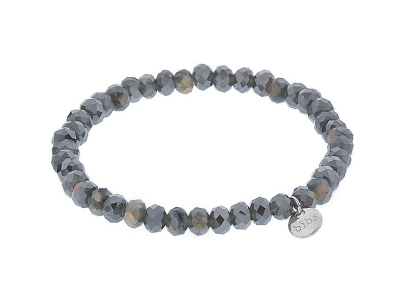 Biba Armband Kristallperlen Facettiert 6 mm Grau Anthrazit Dehnbar