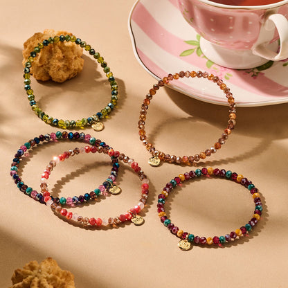 Biba Armband Kristallperlen Facettiert 4 mm Multicolor Stacking Beads Dehnbar Varianten