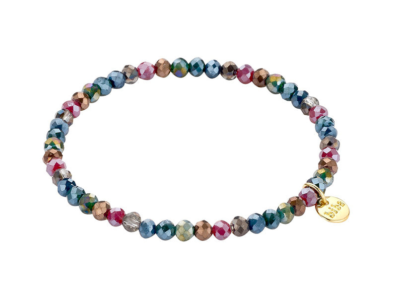 Biba Armband Kristallperlen Facettiert 4 mm Multicolor Blau Mix Stacking Beads Dehnbar