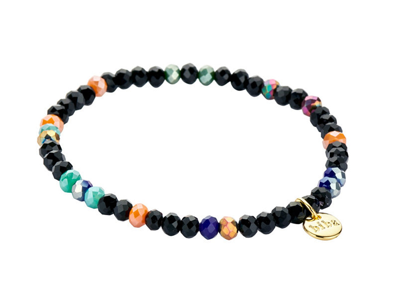 Biba Armband Kristallperlen Facettiert 4 mm Schwarz Bunt Stacking Beads Dehnbar
