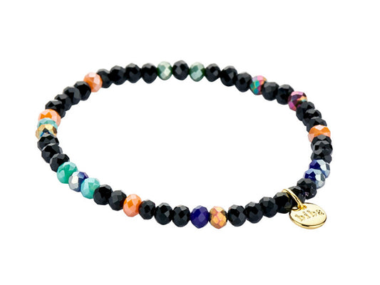Biba Armband Kristallperlen Facettiert 4 mm Schwarz Bunt Stacking Beads Dehnbar
