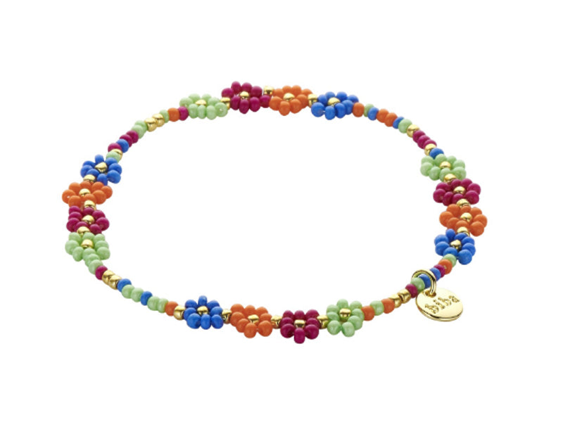 Biba Armband Miyuki Perlenblüten Bunt Vergoldet Dehnbar