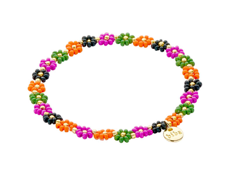 Biba Armband Miyuki Perlenblüten Multicolor Vergoldet Dehnbar