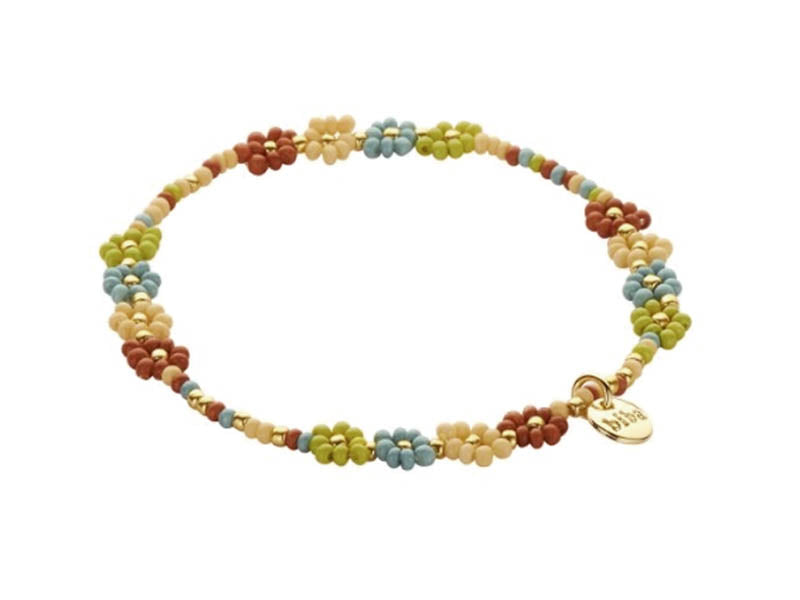 Biba Armband Miyuki Perlenblüten Pastell-Mix Vergoldet Dehnbar
