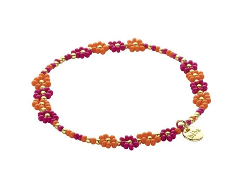 Biba Armband Miyuki Perlenblüten Pink-Mix Vergoldet Dehnbar