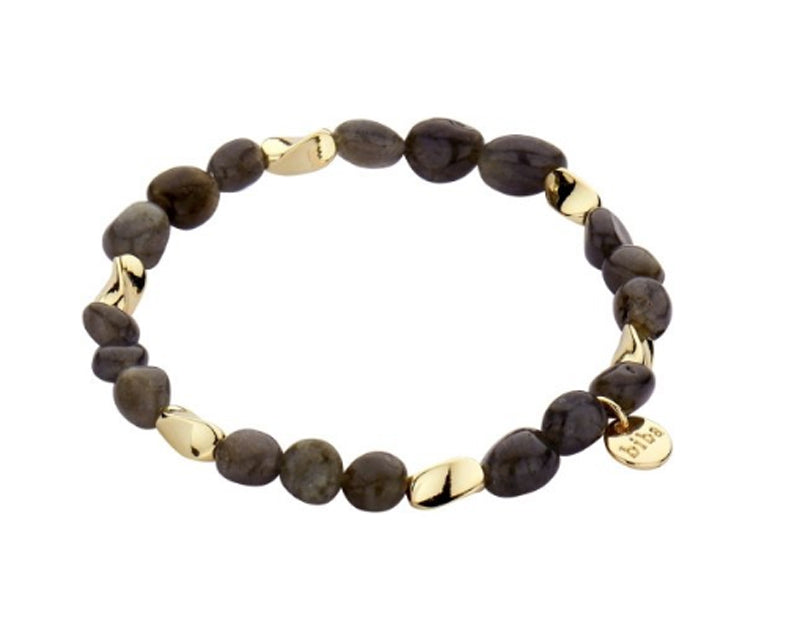 Biba Armband Naturstein Braun Vergoldet Stacking Beads Dehnbar