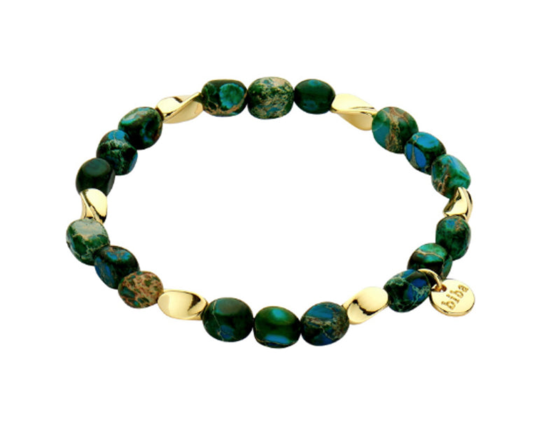 Biba Armband Naturstein Türkis Grün Vergoldet Stacking Beads Dehnbar