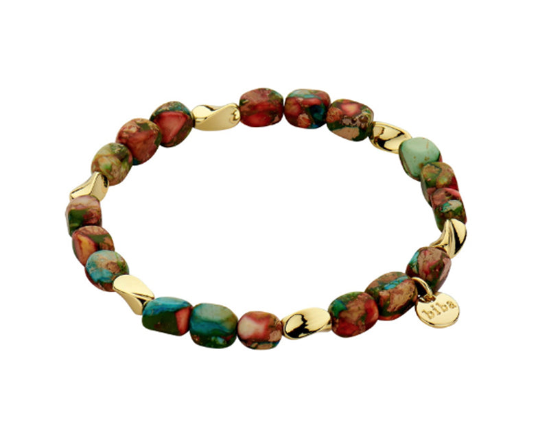 Biba Armband Naturstein Multicolor Vergoldet Stacking Beads Dehnbar