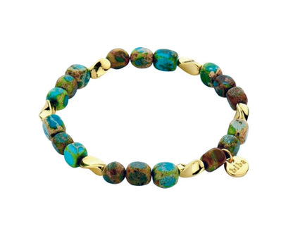 Biba Armband Naturstein Türkis Braun Vergoldet Stacking Beads Dehnbar