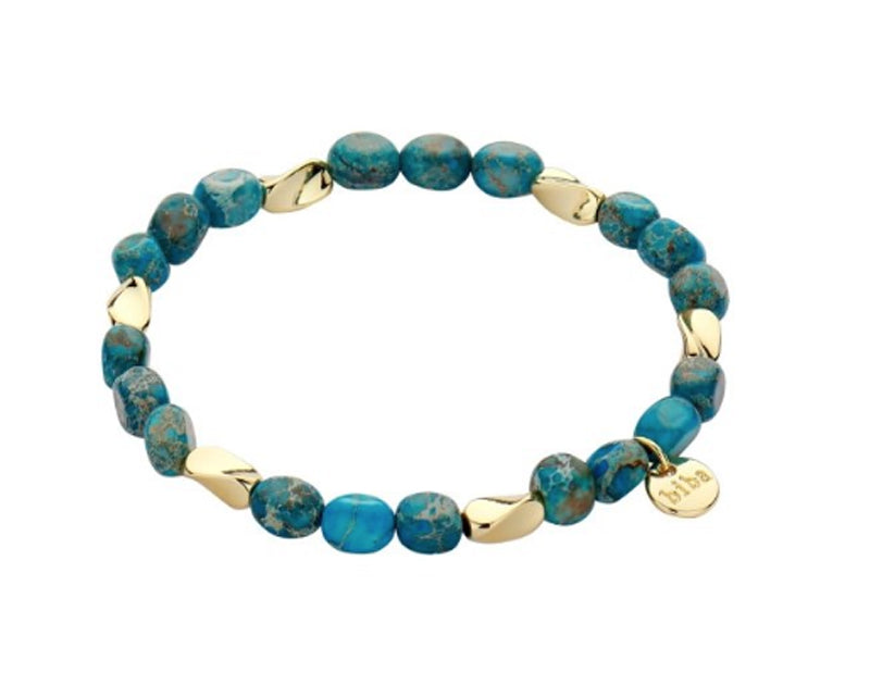 Biba Armband Naturstein Türkis Vergoldet Stacking Beads Dehnbar
