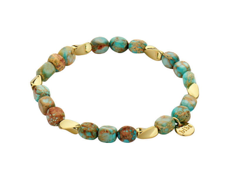 Biba Armband Naturstein Türkis-Mix Vergoldet Stacking Beads Dehnbar