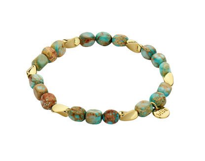 Biba Armband Naturstein Türkis-Mix Vergoldet Stacking Beads Dehnbar