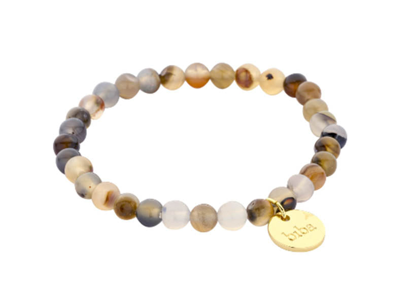 Biba Armband Naturstein-Perlen Naturfarben 6 mm Vergoldet Dehnbar