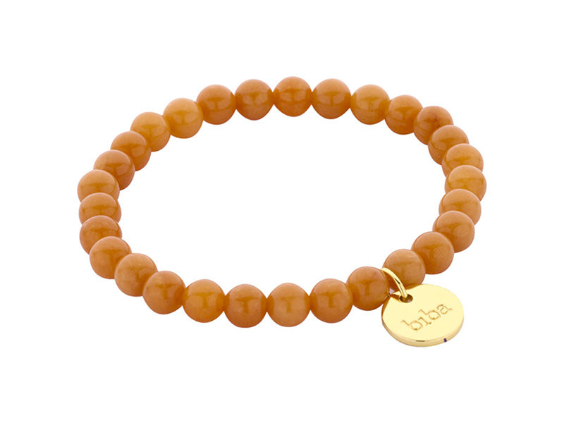 Biba Armband Naturstein-Perlen Apricot 6 mm Vergoldet Dehnbar