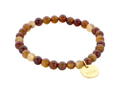 Biba Armband Achat Braun Perlen Orange 6 mm Vergoldet Dehnbar