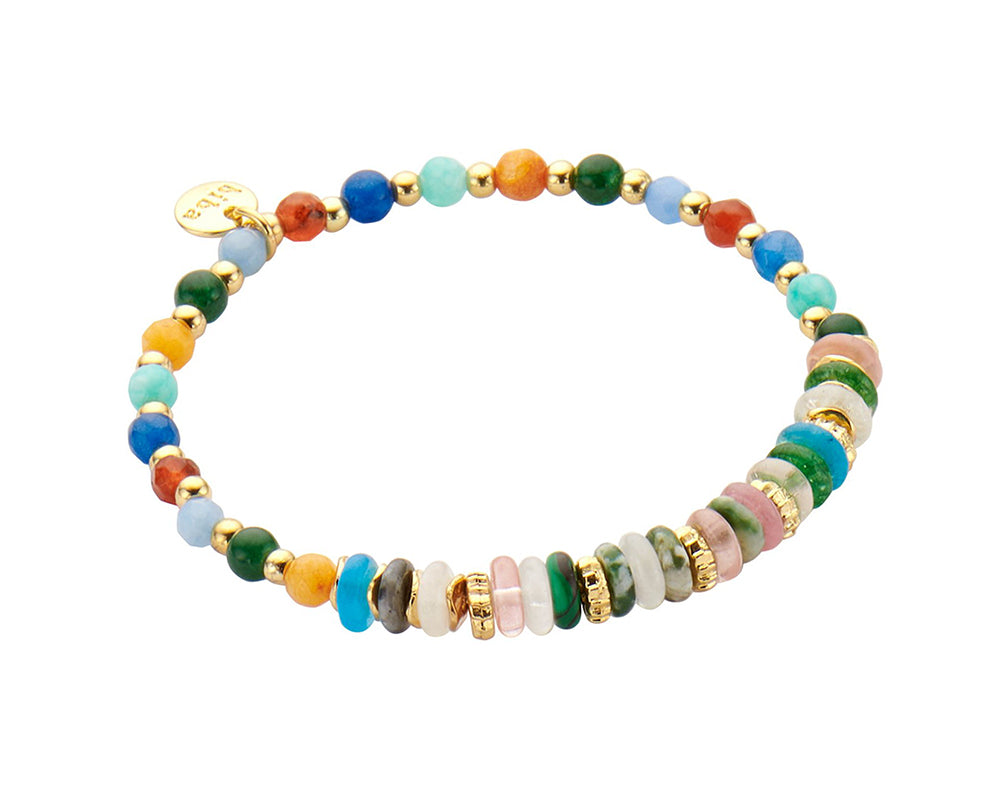 Biba Armband Natursteine Multicolor Vergoldet Dehnbar
