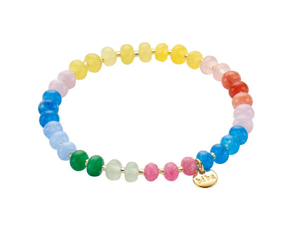 Biba Armband Natursteine Bunt 6 mm Vergoldet Dehnbar