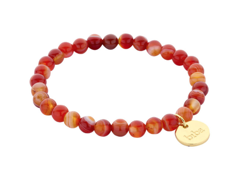 Biba Armband Naturstein-Perlen Orange 6 mm Vergoldet Dehnbar
