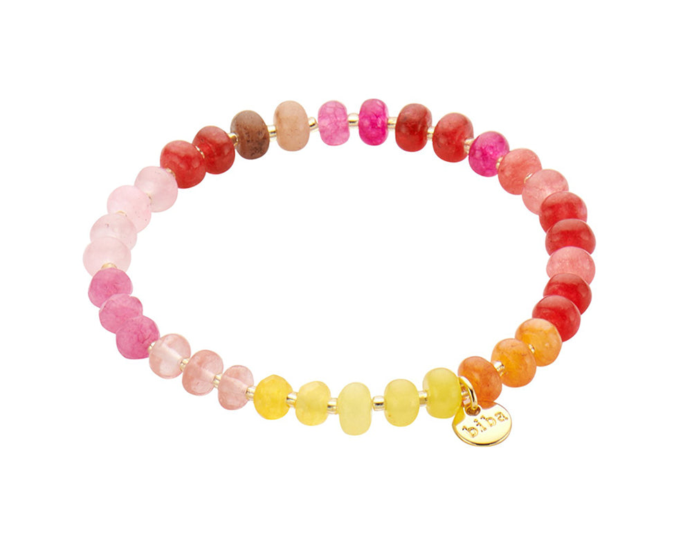 Biba Armband Natursteine Pink-Mix 6 mm Vergoldet Dehnbar
