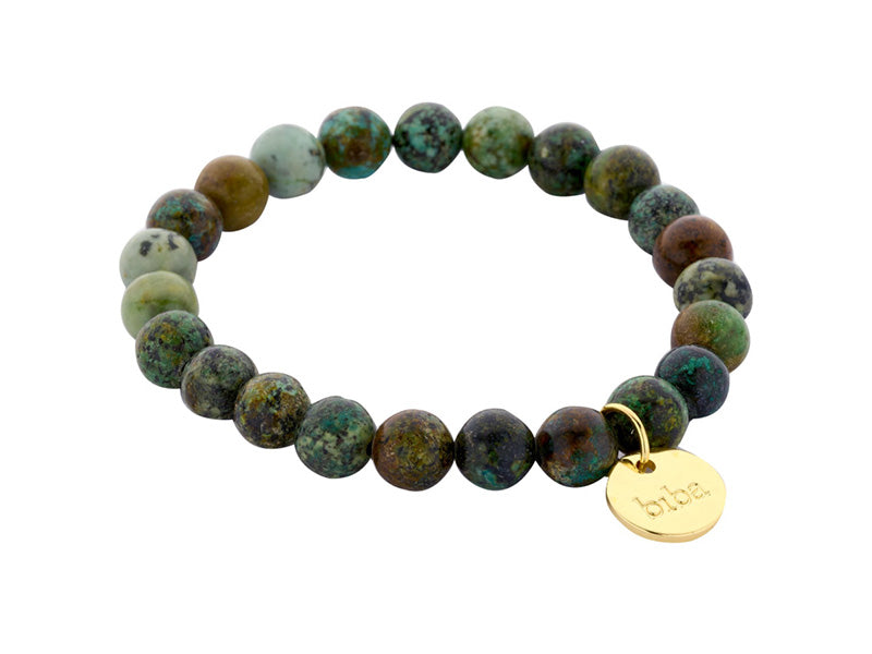 Biba Armband Afrikanischer Türkis 8 mm Vergoldet Dehnbar